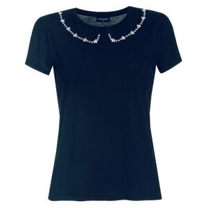 Black Women's Tee with Peter Pan Collar Embellishments Goth Pinup